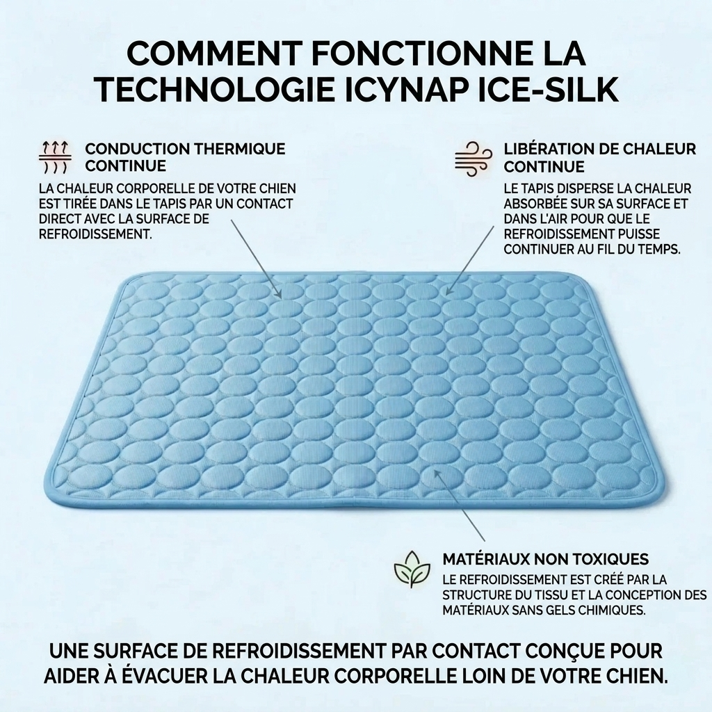 Tapis rafraîchissant pour chien Icynap en tissu ice-silk à refroidissement continu